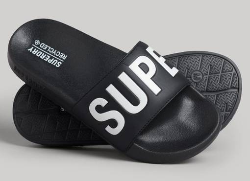 Superdry Tongues Vegan Pool Slide - Sandales Plates Femmes, Semelle Moulée Logo, Strass Rose/bleu Marine
