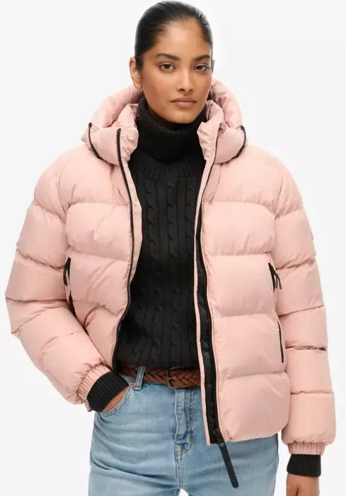 Superdry Hooded Sports Puffer Jacket naisten talvitakki vintage blush - Naisten takit ja puvut - 50630688392 - 1