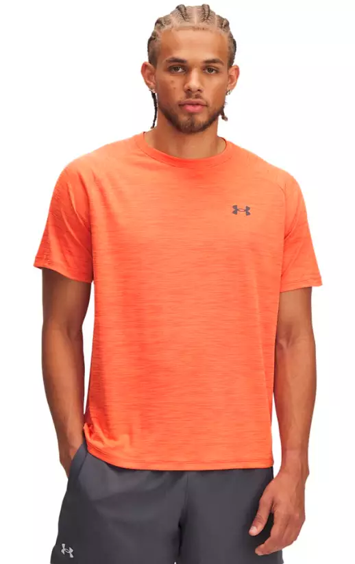 Under Armour Tech Textured SS miesten treenipaita oranssinpunainen - Miesten treenivaatteet - 1382796-847 - 1